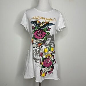 Ed Hardy Vintage Women's White Graphic Mini Dress y2k